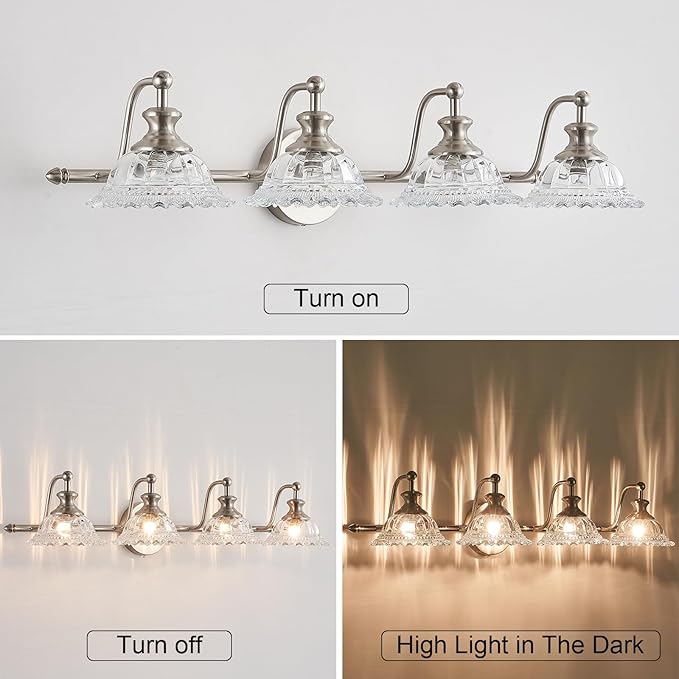 29.7" Bathroom Light Fixtures Brushed Nickel 4 Light Vanity Light
