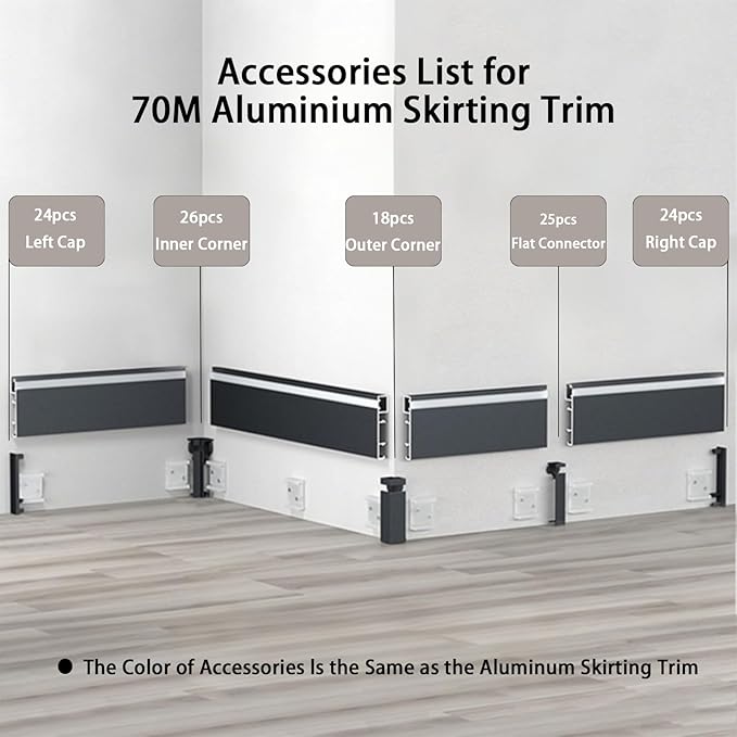 28 Pack LED Aluminum Metal Baseboard Trim 80 x 2500mm 3.15” x 8.2’ Total 229.7 ft 70 meters, Matte Black LED Light Aluminum Wall Base Board Cover Molding Skirting Trim, Surface Base Mounted Side Light