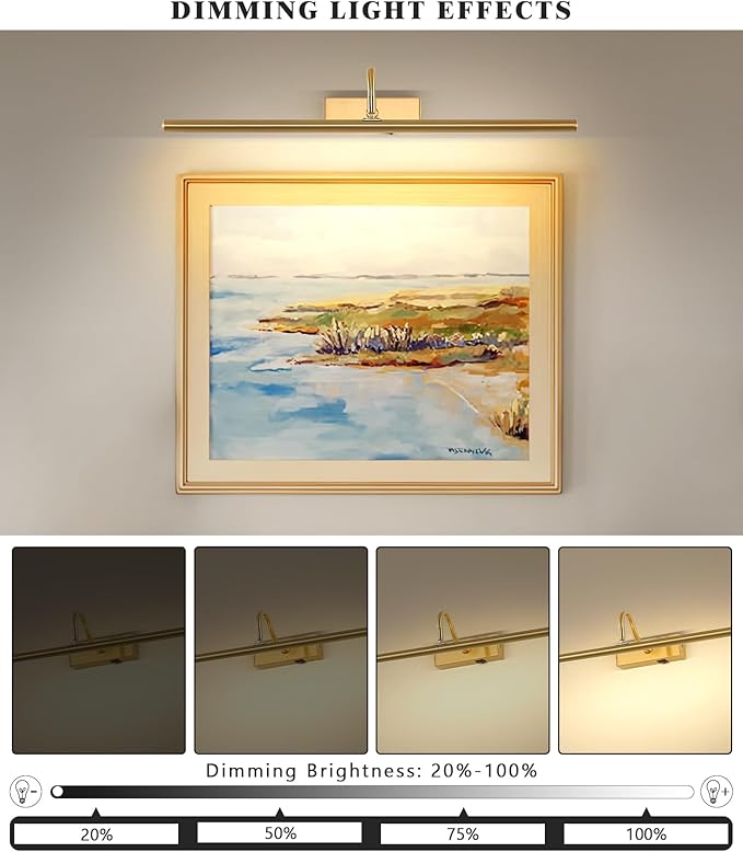Picture Light,10000mAh Picture Lights for Wall with Remote,24 inch Art Light for Paintings, Gallery Lighting for Photo,Artwork Frame,Portrait(Gold)