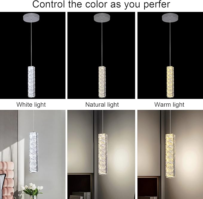 Crystal LED Ceiling Light Chandelier, Modern Semi Flush Mount Lighting Fixture Ceiling Lamp for Living Room, Dining Room, Bedroom, Kitchen Island, Entryway (1 Pendant Light)