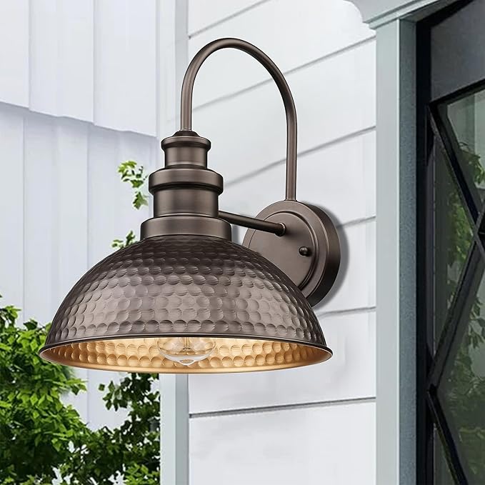 Outdoor Barn Light Fixture, 11.4 Inch Farmhouse Exterior Vintage Wall Mount Lighting, Anti-Rust Waterproof Industrial Outside Wall Sconces for House Porch Patio Garage Yard(Oil-Rubbed Bronze, 1 Pack)