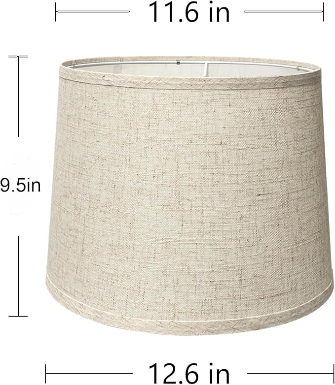 Lampshades Set of 2, 11.6" Top x 12.6" Bottom x 9.5" High, Drum Lamp shades，Medium Lamp shade, Beige Lampshade Natural Linen Hand Crafted, see installation video here