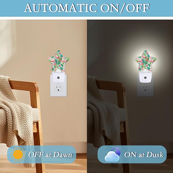 Flamingo Night Light,Palm Leaves Plug-in Dusk to Dawn Smart Sensor Nightlight for Bathroom Bedroom Hallway Kitchen Stairs Energy Efficient Decor Desk Lamp