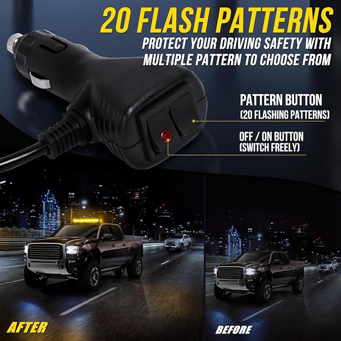 34inch 166 LED Emergency Rooftop Strobe Lights Bar Flashing Safety Traffic Advisor Warning Hazard Snow Plow Light W/Magnet Base for Work Trucks Vehicles Construction Tow Pickup Amber