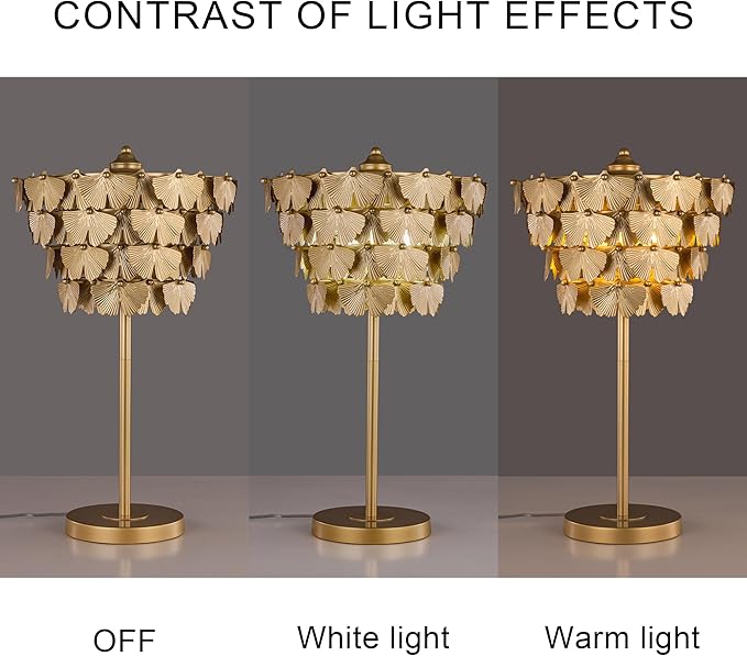 TOCHIC 3 Lights Table Lamp for Living Room, Gold Ginkgo Leaves Bedside Table Lamp for Bedroom, 26" Tall Modern Traditional Desk Nightstand Lamp for Entryway, Staircase, Home Office