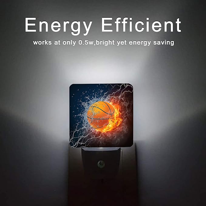 Basketball Night Light,Fire and Water Basketball Night Lights Plug into Wall for Boys Girls, Led Lights for Stairway/Hallway/Bedroom 0.5W Nightlight Sleep Friendly