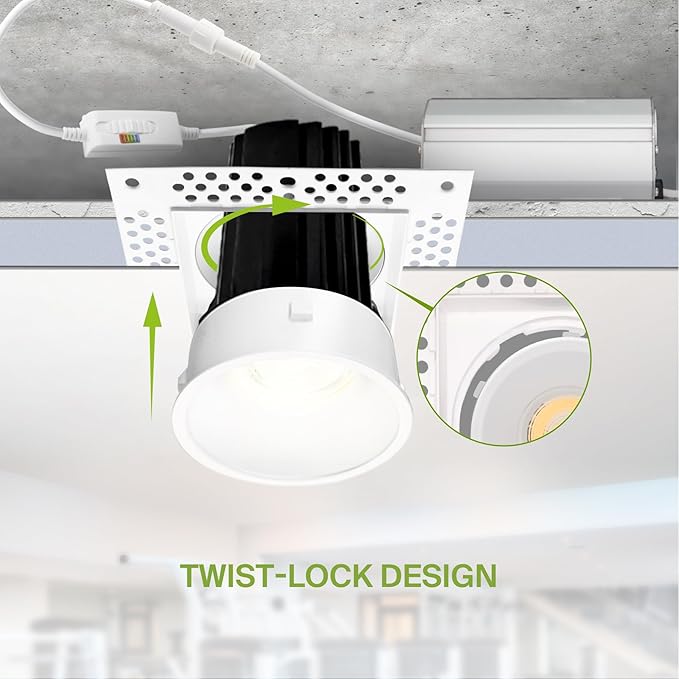 ASD Trimless 2 Inch LED Recessed Lighting, 15W 120V Commercial Square Downlight, Canless Dimmable Lights for Ceiling with J-Box, 5 CCT 2700K-5000K, CRI 90+, IC Rated, ETL Energy Star White, 18 Pack