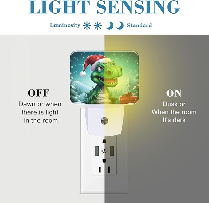 Chrismas Night Light for Kids Girls Boys, Cute Christmas Dinosaur LED Night Light Plug into Wall with Dusk to Dawn Sensor for Room, Hallway, Kitchen, Bathroom, Stairs Decor