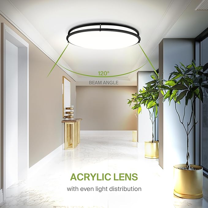 ASD LED 32" Oval Flush Mount Lighting, Close to Ceiling Light Fixture | 5CCT, Dimmable, ETL Listed | 50W 3960LM 2700-5000K 120V | Low Profile Double Ring Lamp | Black