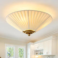 UOFUS 14.2" Flush Mount Ceiling Light with Pleated Linen Fabric Shade 3-Light Gold Close to Ceiling Light Fixture Cone-Shaped Modern Ceiling Lamp for Bedroom Hallway Entryway Nursery Kitchen