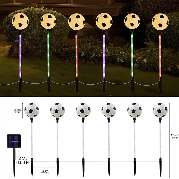Solar Garden Lights, Outdoor Sports Football Theme Soccer Stake Lights, LED Landscape Pathway Lights Home Indoor Patio Festival Party Decoration Lamps