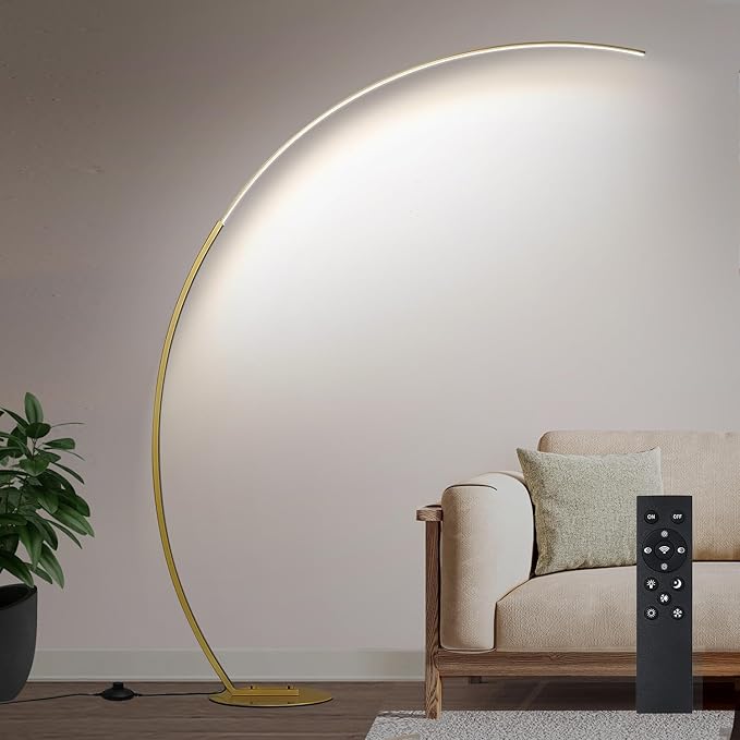 Dimmable LED Floor Lamp with 3 Color Temperatures, Ultra Bright 2000LM Gold Arc Floor Lamp, Modern Standing Tall Lamp with Remote Control Reading Floor for Bedroom Use Lamp for Office Classroom