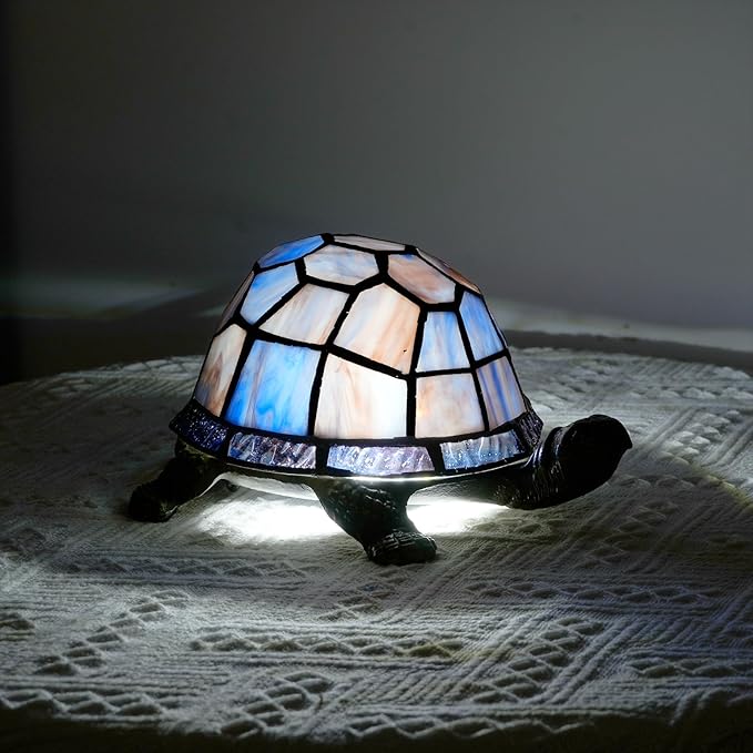 Small Turtle Night Light Tiffany Style Stained Glass Accent Table Lamp Bedroom Living Room Bedside Lamp Mini Light Kids Gifts Cute Light