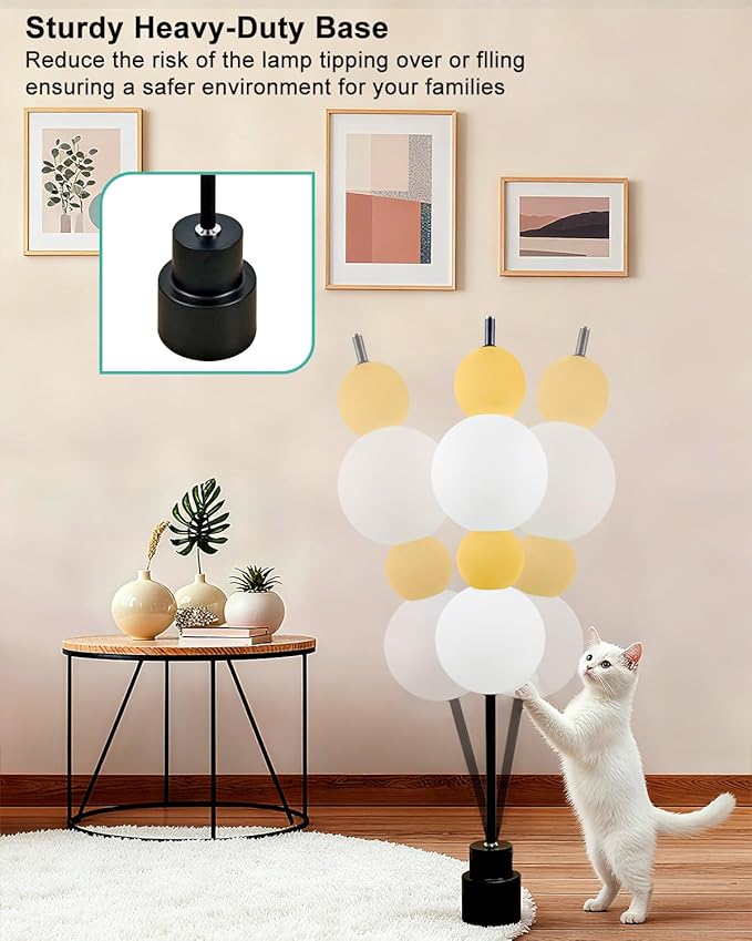 Yellow Globe Floor Lamp - 3 CCT (3000K/4000K/5000K) Dimmable LED, Touch Switch, Modern Tall Standing Lamp for Bedroom, Living Room, Home Office