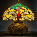 Tiffany Lamp,12 inch Stained Glass Lamp,Dragonfly Tiffany Style Table Lamp Included E26 LED with Remote Control for Bedside,Living Room,Dining Table,Antique Office(Blue Leaf)
