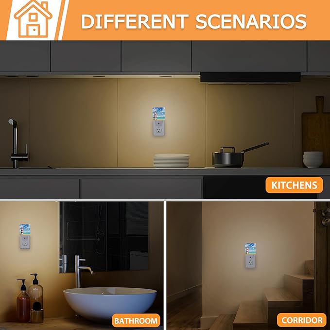 YASHILAIYA Lighthouse Night Light,Lighthouse On The Beach Night Lights Plug-in Dusk to Dawn Sensor Nightlights for Bedroom Bathroom Hallway Stairs