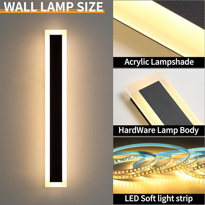 Mikeru 2Pack 57inch Modern Outdoor Exterior Wall Light, 3000k/4500k/6000k 3 Colors Switchable Large Outdoor Fixture Wall Mount, Ip65 Waterproof Modern Long Porch Light, Hardwired (Width: 5.5inch)