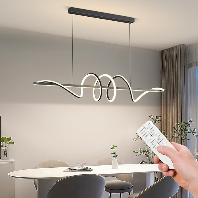 JAYMP Dining Room LED Chandelier 56W Dimmable Kitchen Island Light Modern Pendant Light Geometric Design Hanging Light Fixture Black 39 Inches