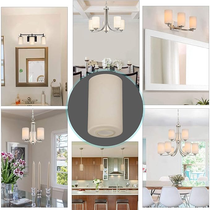 2 Pack Vintage Style Glass Shade, Cylinder Light Fixture Replacement Globe or Cover with 1-5/8-Inch Fitter for Chandelier Wall Sconce Pendant Light, G0032