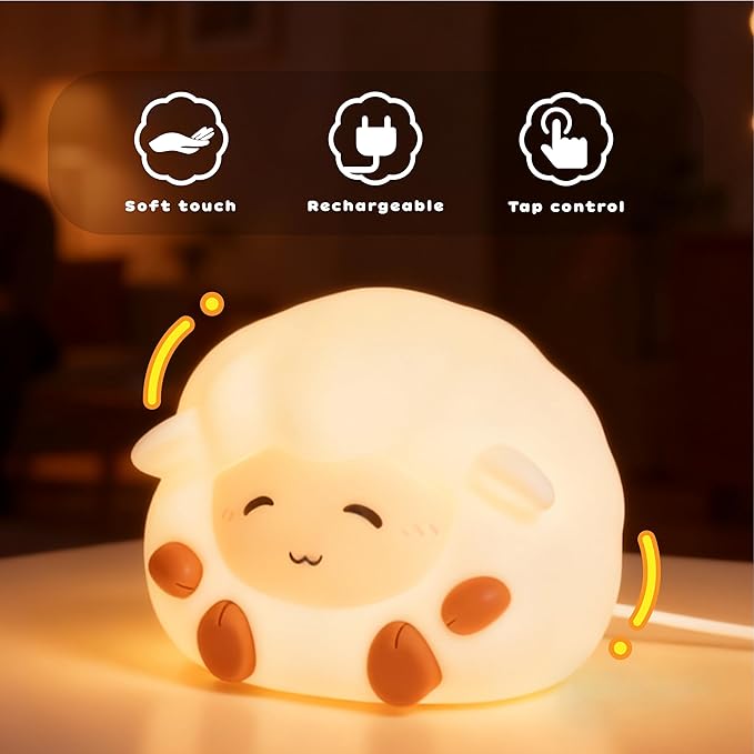 Rechargeable Sheep Night Light, Touch-Controlled Silicone Lamp, Multi-Color & Warm Cute Lamps, Anime Lamp, Sleepy Sheep for Bedroom or Desk