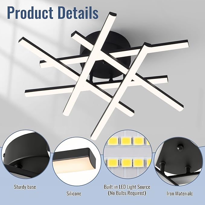 Modern LED Ceiling Light,Dimmable 5CCT/2700K/3000K/3500K/4000K/5000K,Ceiling Lights for Bedroom Living Dining Room Kitchen, Black Flush Mount Ceiling Light Fixture (Black - 5CCT, 6 Lights)