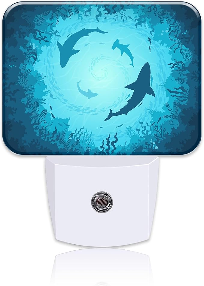 Sharks Vortex Under The Sea Night Light for Kids Girls Boys, Shark LED Night Light Plug into Wall with Dusk to Dawn Sensor for Bedroom, Hallway, Kitchen, Bathroom, Stairs Decor