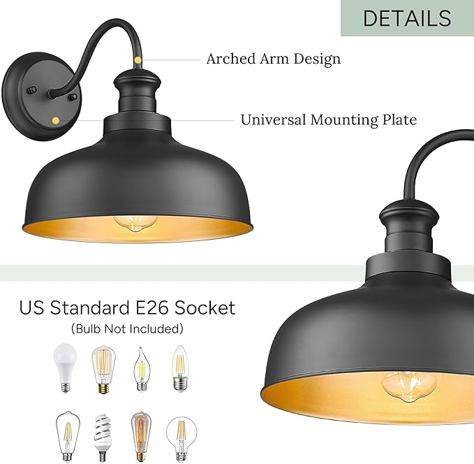 Outdoor Farmhouse Barn Light, 11.5 Inch Outside Wall Sconce, Weather Resistant Anti-Rust Farmhouse Exterior Wall Mount Light, Outdoor Lantern Lamp for Porch, Garage, Patio, Entryway (Black, 8 Pack)