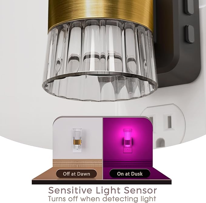 Night Light, Night Lights Plug into Wall, RGB Color LED NightLight with Dusk to Dawn Sensor, 180° Rotating Night Lights, Adjustable Brightness, Wall Sconce Style Design for Bedroom Hallway, 2 Pack