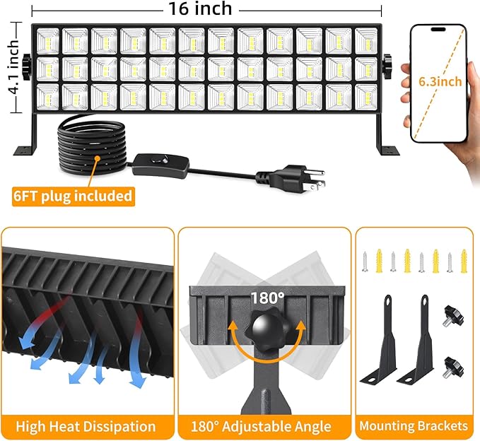 6 Pack 100W LED Shop Lights, 14000LM 6000K Plug in Garage Light with 6FT Power Cord, IP66 Waterproof Work Light for Garage, Outdoor, Workshop, Yard, Indoor, Warehouses, Carport