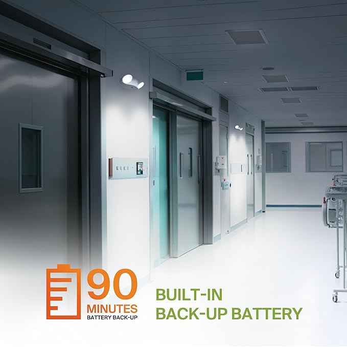 ASD LED Emergency Lights with Battery Backup - 120-277V UL 2.5W Two Round Head Adjustable for Business, Commercial Hardwired Damp Location Emergency Exit Power Outage Lights, 6 Pack