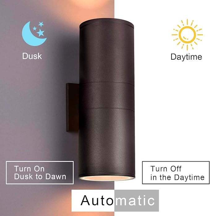 Outdoor Wall Lights Dusk to Dawn Exterior Lighting Fixtures, ETL Listed Cylinder Up Down Outdoor Porch Light,Modern Outdoor Sconce Lights for House Garage Patio,Bulbs Included