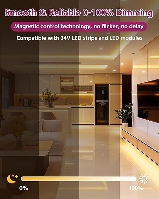 EMITEVER 200W Magnetic Dimmable LED Drvier, 24V Transformer Magnetic Power Supply 120VAC to 24VDC, Compatible with Lutron and Leviton Dimmer, for LED Strip Light,Kitchen,Cabinet,ETL Listed