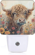 Highland Cow Night Light, Flower Night Light Plug into Wall with Dusk to Dawn Sensor, LED Lamp Energy Saving Lights for Men Women Boys Girls,Lamp for Bedroom Bathroom Hallway