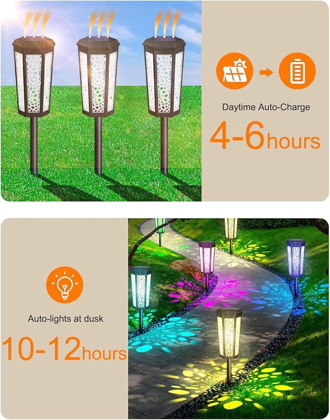 Colored Solar Powered Pathway Landscape Lights Outdoor Warm White & RGB Dusk to Dawn Waterproof for Garden Sideway Outside, Patio, Path, Yard, Walkway, Driveway, 2 Modes 4 Pack Accent Modern Design