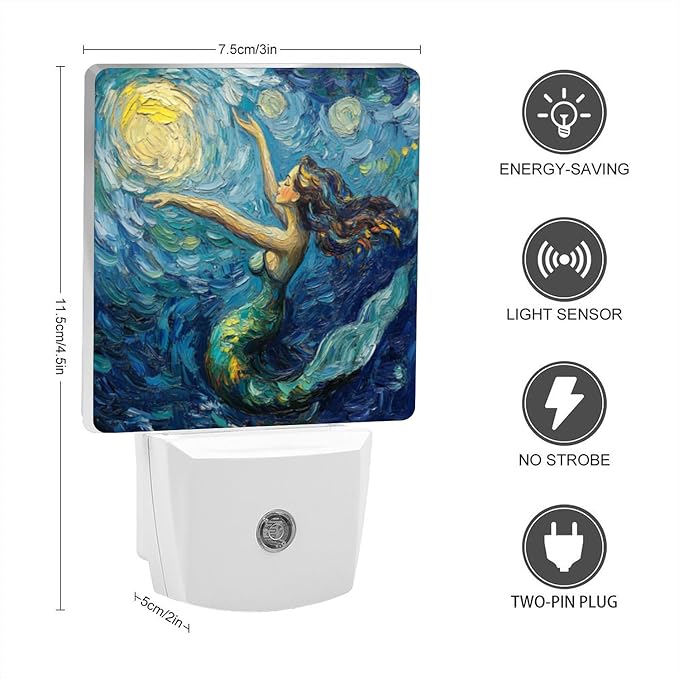 LED Night Lights Plug into Wall,Starry Night Singing Mermaid Decorative Night Lights Plug into Wall with Auto Light Sensor for Boys Girls Bedroom Decorative Nightlight Led Lamp