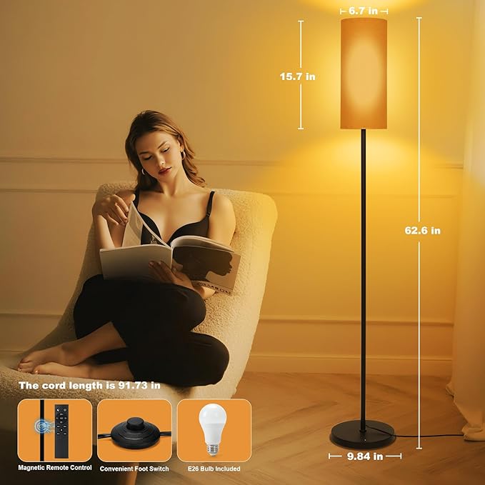 Floor Lamp with Red Light - 670nm Red Night Light for Sleep, 3CCT LED Standing Lamp with Remote, Dimmable Modern Floor Light with Timer and Memory, Sturdy Iron Base, Linen Shade, for Bedroom