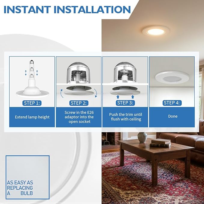 Jolux 5/6 Inch LED Can Lights Adjustable Recessed Retrofit Downlight,12W=60W,3000K Warm White,800LM,Dimmable,ETL Damp Rated Replacement Recessed Lighting Install, Flat Trim, E26 Base,4-Pack