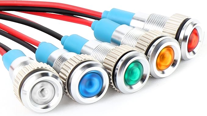 GASHER 110V/24V/12V 20mA Energy Saving Indicator Light Mounting Hole Size 12mm(1/2 inch) Green Yellow Red Blue White 5 PCS（110V）