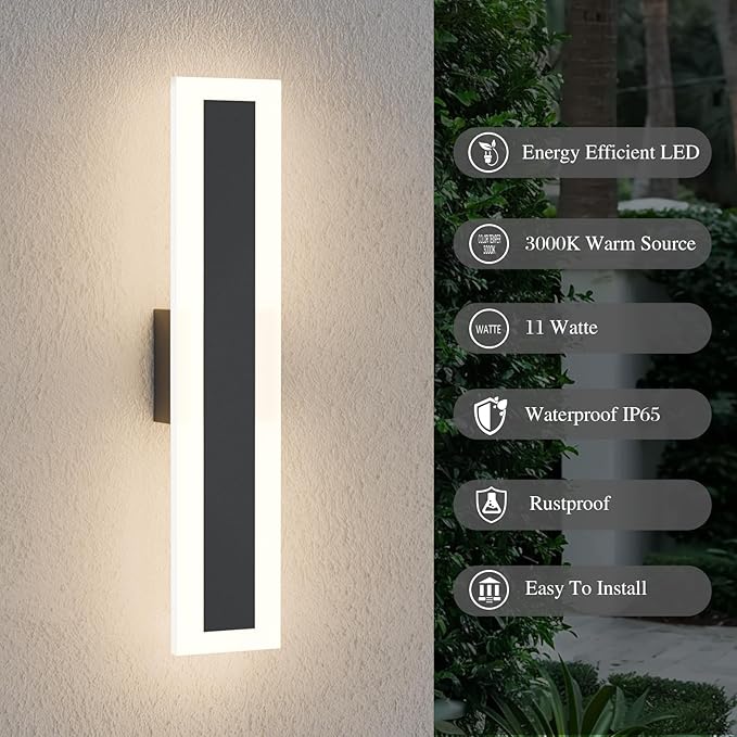 LamQee 15.8 Inch Long Outdoor Wall Lights Modern Exterior Lighting Fixtures for House, Waterproof 3000K 11W 550LM LED Linear Outdoor Wall Sconces Lighting for Porch Patio Garage Door Yard Indoor