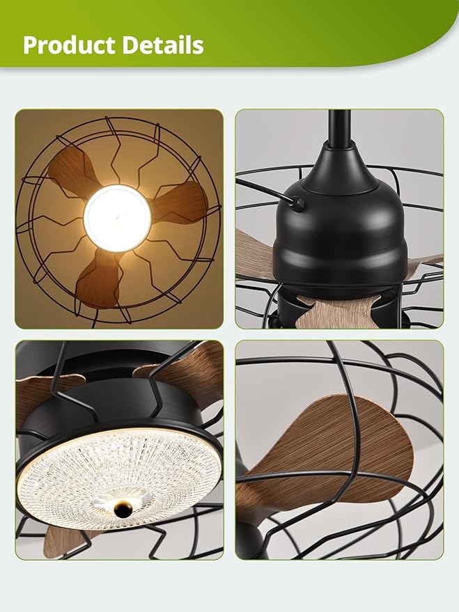 Orison Gazebo Fan,Outdoor Ceiling Fans with Light for Patios and Remote,21'' Wet Rated Outdoor Hanging Fan for Gazebo, Plug in Caged Lighting for Pergola Canopy, 3 Color LED Light, Waterproof
