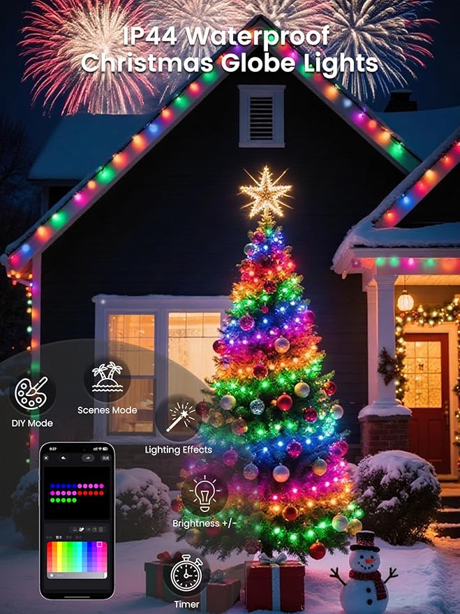 2026 New 46ft Smart Color Changing Pink Valentine Lights Indoor | 100 LED RGB Globe String Lights App Control with Remote & Timer | Fairy Light Plug in Waterproof Valentines Day Decor Girl's Bedroom