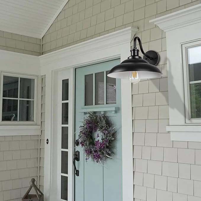 Outdoor Barn Light, 12'' Farmhouse Exterior Wall Mount Light, Outdoor Indoor Wall Sconce, Exterior Porch Lighting Fixture, Industrial Outside Black Lantern for Entryway Garage, 3 Pack