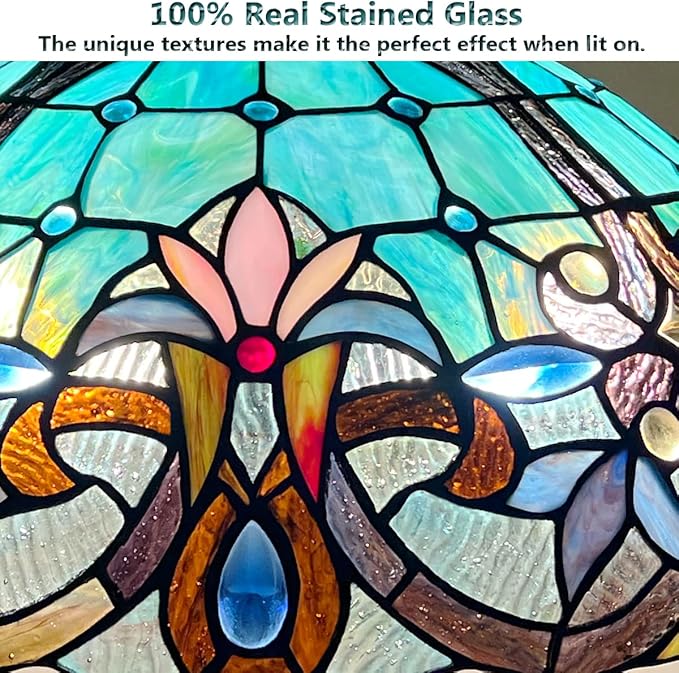 Tiffany Table Lamp,Stained Glass Table Light for Reading,Victorian Style 16 inch Large 2-Lights Antique Desk Lamp for Living Room Bedroom Study Office