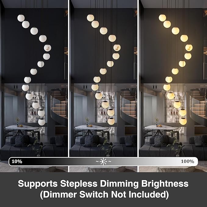 Black Alabaster Chandelier,14-Lights Staircase Chandelier for Entryway, Modern Marble Hanging Light Fixture, Hight Ceiling, Foyer, Living Room, Staircase, Entry