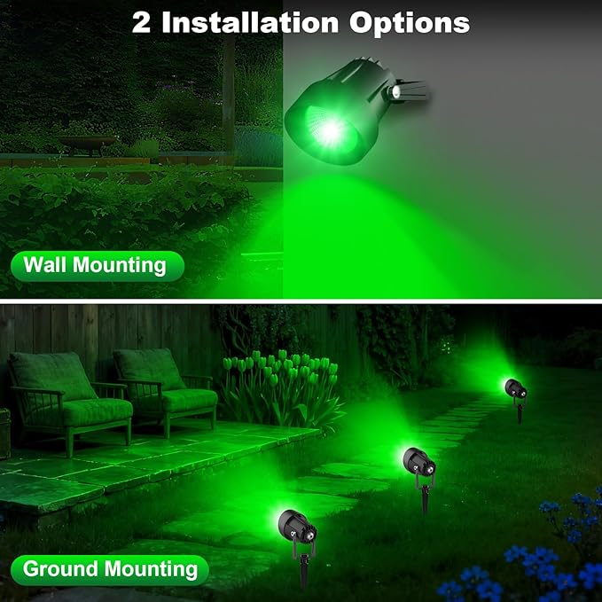 Christmas Green Landscape Spotlights, 14 LED Landscape Lighting with US Plug, IP65 Waterproof Outdoor for Tree Yard Garden Pathway Halloween Decor, 4 Pack