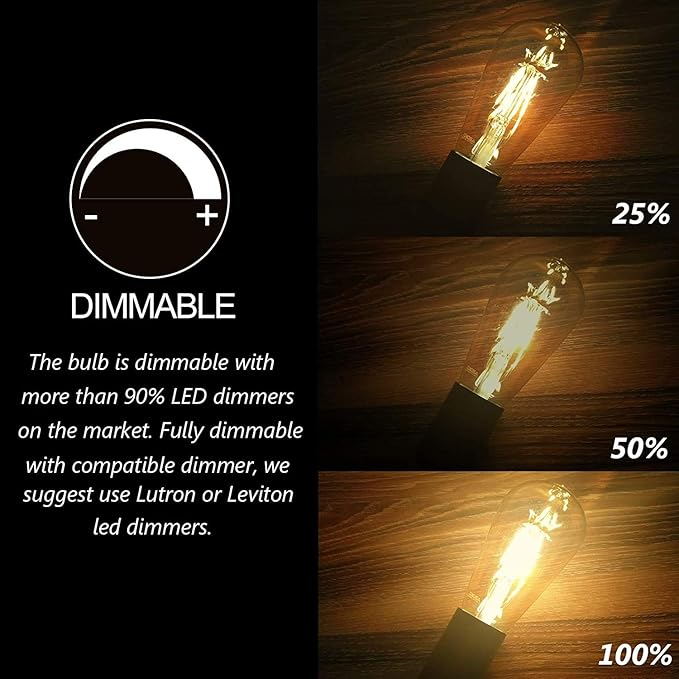 ASOKO LED Dimmable Edison Light Bulbs 4W Vintage Light Bulb, 2200K-2400K Warm White (Amber Glass), Antique LED Edison Bulbs, Squarrel Cage Filament,ST64, E26 LED Bulb Base