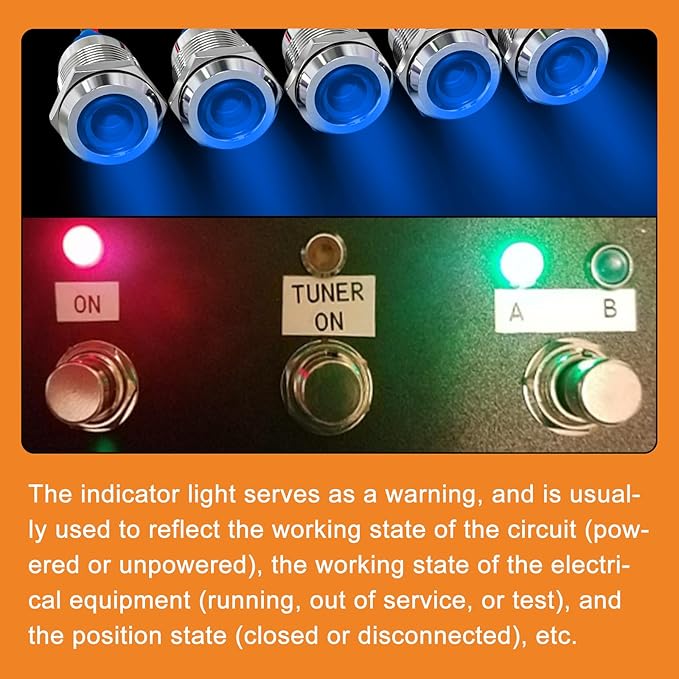 GASHER 5 PCS Energy Saving Indicator Light, LED Light 12V/24V/110V 20mA Panel Mount Light, Mounting Hole Size 12mm(1/2 inch) Blue LED (12V)
