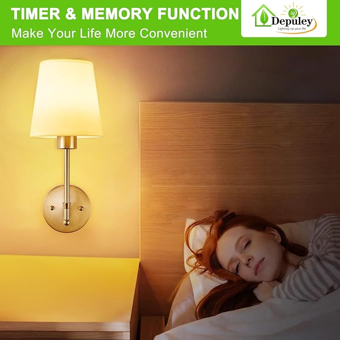 Depuley Battery Operated Wall Sconce: Set of 2 Wireless Wall Lights with Remote for Bedroom - Rechargeable 15 Colors Gold Wall Lamp for Living Room Hallway