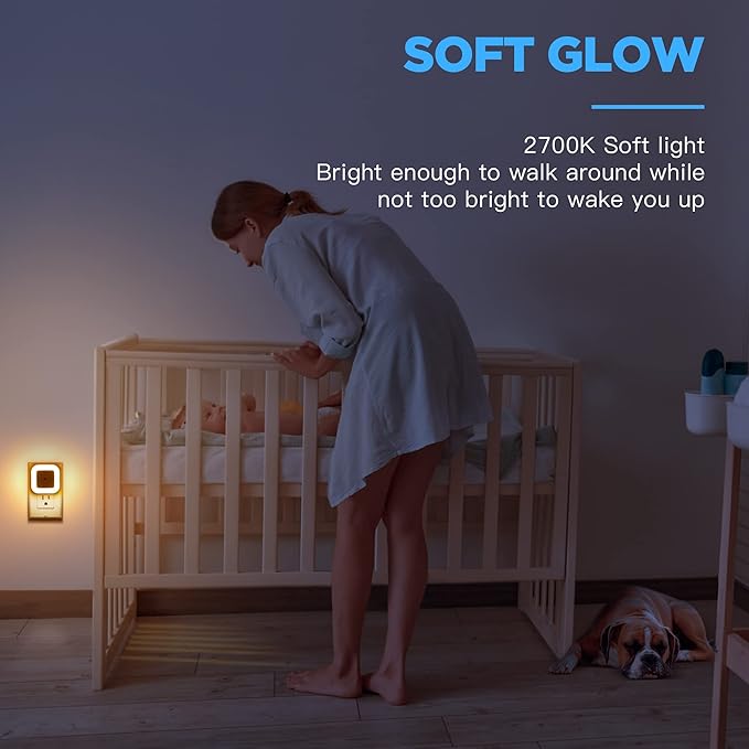 Plug-in LED Night Light with Dusk to Dawn Sensor for Hallway, Stairs, Bathroom, Kitchen, Bedroom, Nursery, Kids Room, Warm White, Pack of 6