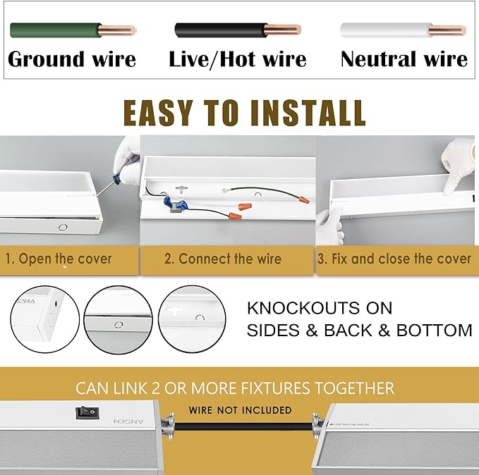 Ansen 2Packs of Under Cabinet Lighting Hardwired, 18in 15W 998LM Dimmable Led Light for Kitchen/Closet, CRI 92+, R9 90+, 3 Color Temperature, 3000K/4000K/5000K(Warm White, Cool White, Daylight)